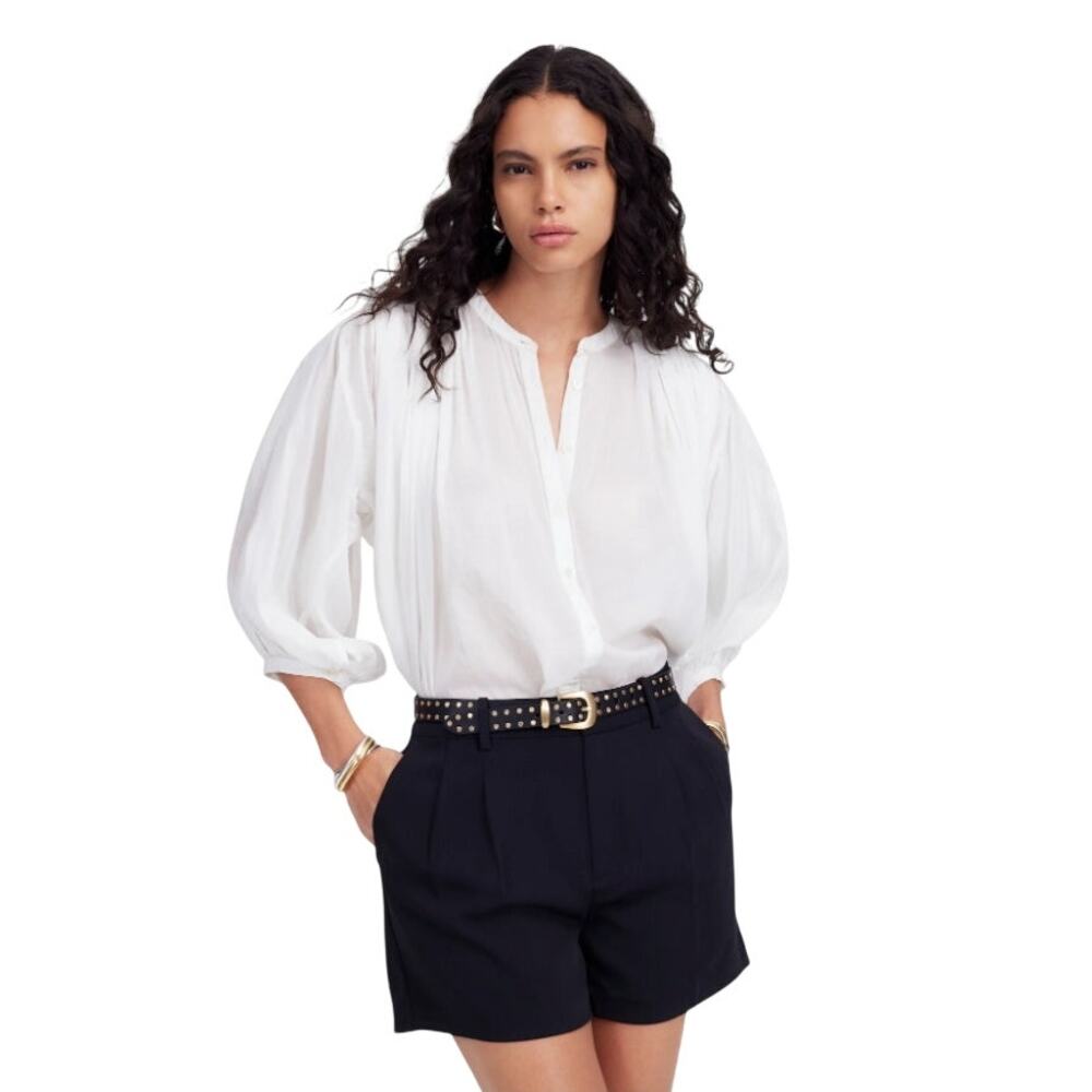 NWT Madewell Easy Pleated Trouser Shorts in Crepe Jet Black Size 12 - Picture 3 of 12